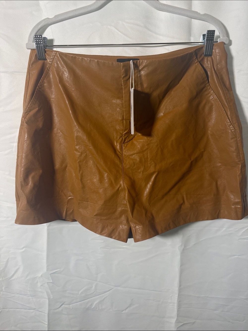 Faux Leather High-Waist Mini Shorts in Cognac Joe's
